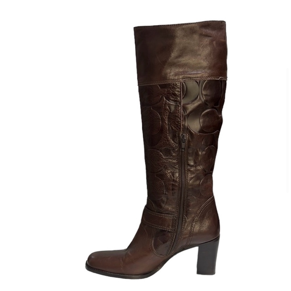 Coach Embossed Leather Boots Brown 7.5 - Picture 4 of 10